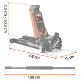 Humberg HM-381 izmēru shēma ar 75–50,5 cm augstumu, 68 cm garumu, 35 cm platumu un 100 cm rokturi