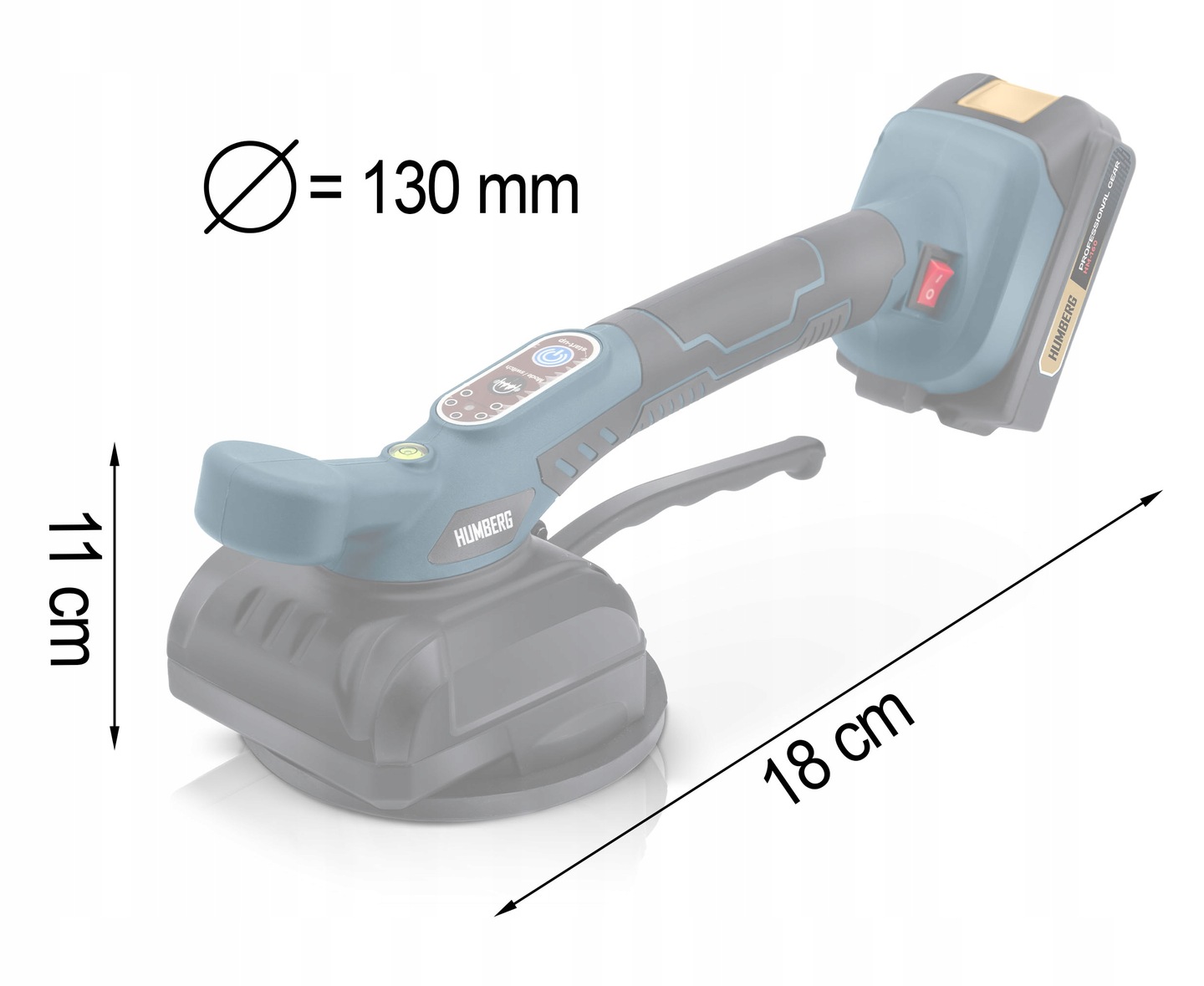Humberg HM-160 izmēru shēma ar 130 mm disku, 11 cm augstumu un 18 cm garumu