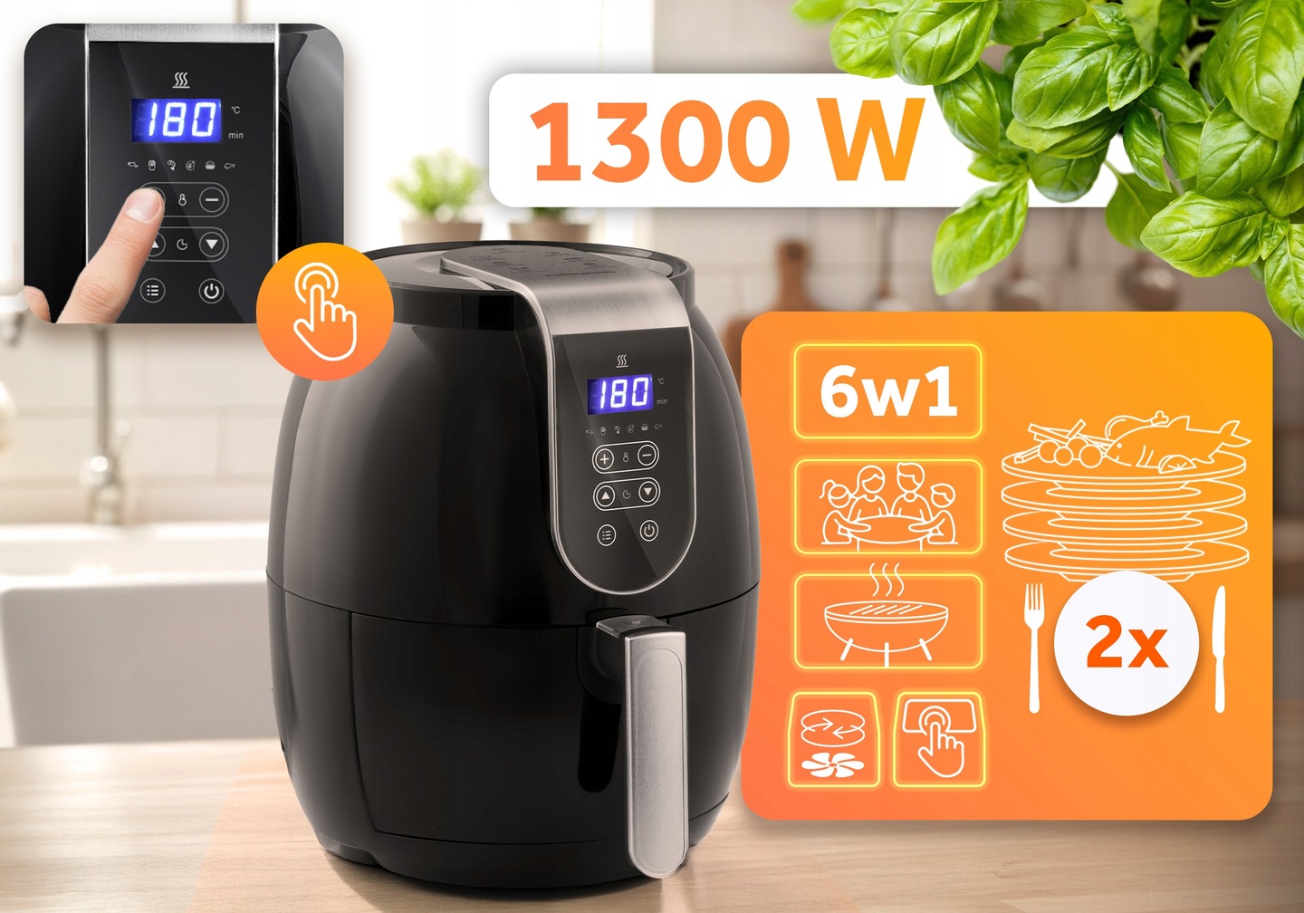 Berdsen BD-651 gaisa fritieris ar skārienpaneli un 1300 W jaudas uzsvaru
