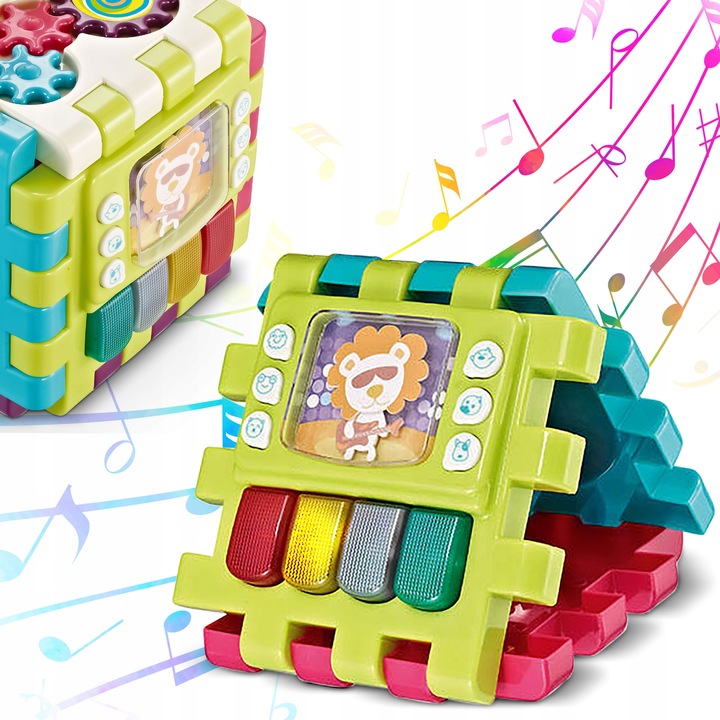 Ricokids muzikālais mācību kubs ar klavieru tipa taustiņiem un spilgtu muzikālo paneli