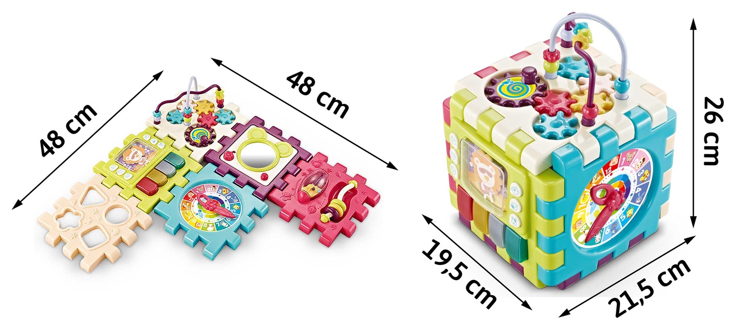 Ricokids izglītojošā kuba saliktās daļas ar izmēru shēmu centimetros
