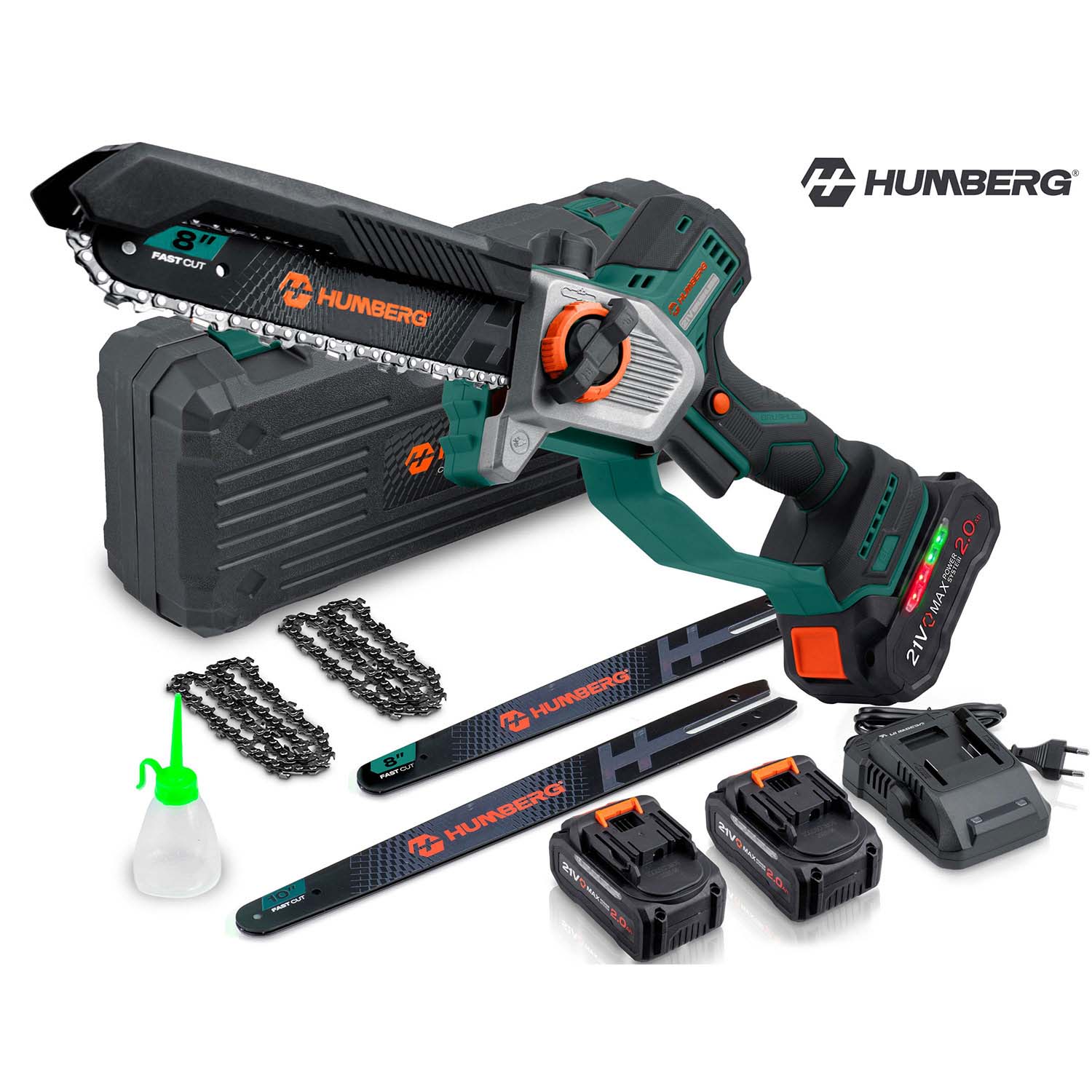 Akumulatora ķēdes zāģis Humberg HM-437 10" un 8", 2x2,0 Ah – produkta galerijas skats, 2. pozīcija