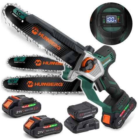 Akumulatora ķēdes zāģis Humberg HM-437 10" un 8", 2x2,0 Ah