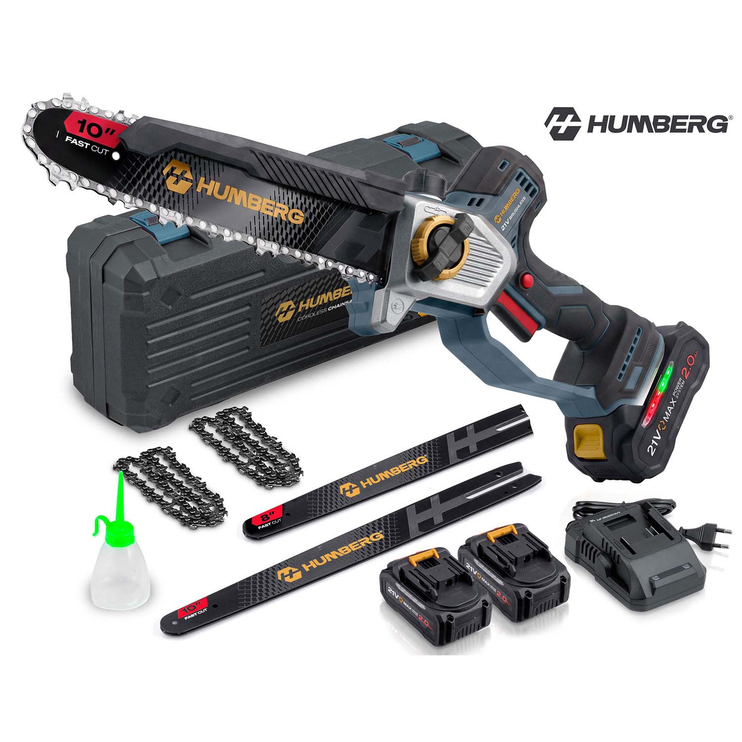 Akumulatora ķēdes zāģis Humberg HM-437 10" un 8 – produkta galerijas skats, 2. pozīcija