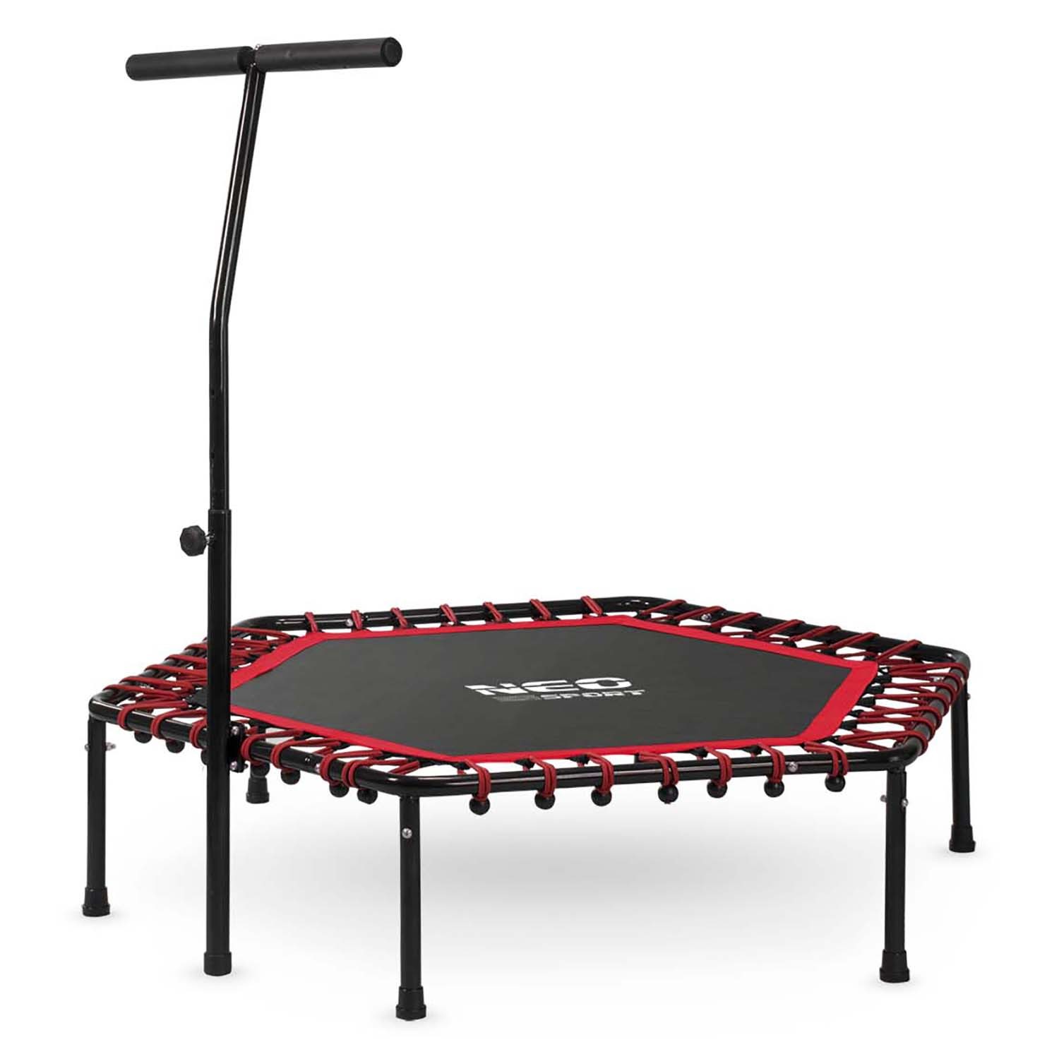 Neo-Sport fitness batuts ar augstu rokturi un blakus redzams vēl viens tāds pats modelis