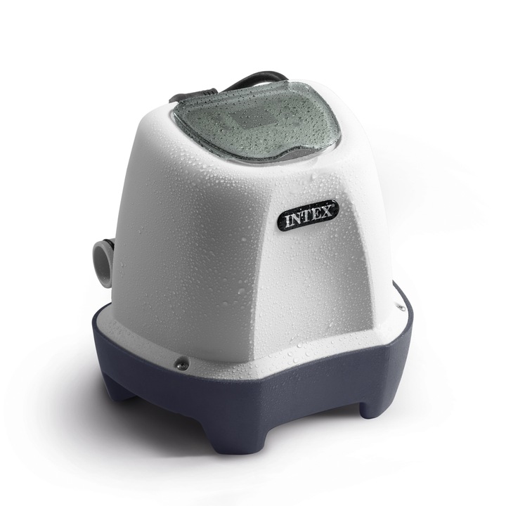 Intex baseinu hlora ģenerators no priekšpuses ar savienojuma šļūteni un kompaktu korpusu