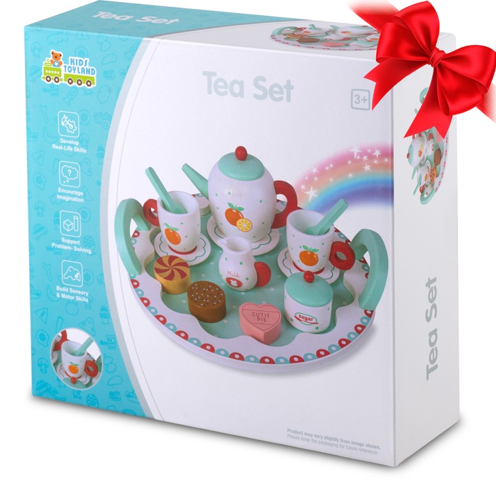 Ricokids RK-869 koka tējas komplekts iepakojumā ar redzamu rotaļlietas attēlu uz kastes