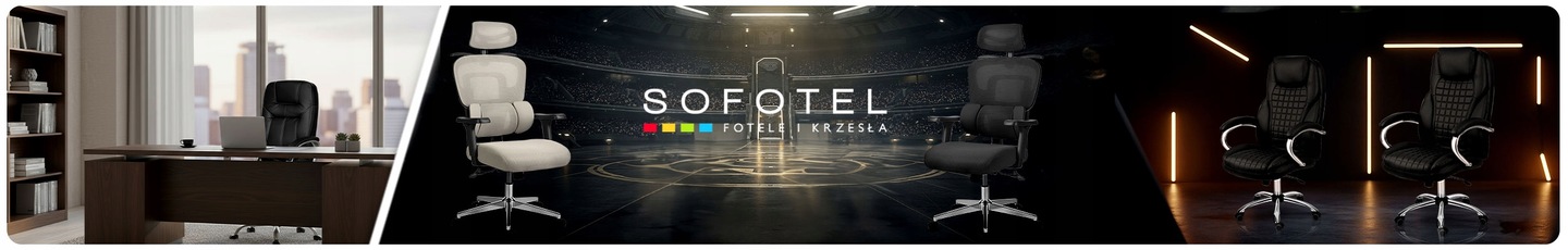 Tumši brūns Sofotel biroja krēsls darba kabinetā ar hromētu pamatni un piecu riteņu balstu
