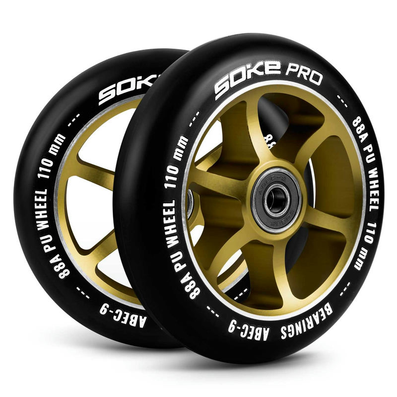 Skrejriteņa riteņi 110 mm, zelta, 2 gab., SOKE – produkta kopskats