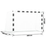 Futbola vārti ar 300 cm platuma un 200 cm augstuma marķējumu