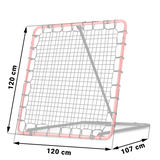 Treniņu rebounder izmēru shēma ar norādītiem 120 cm un 107 cm parametriem