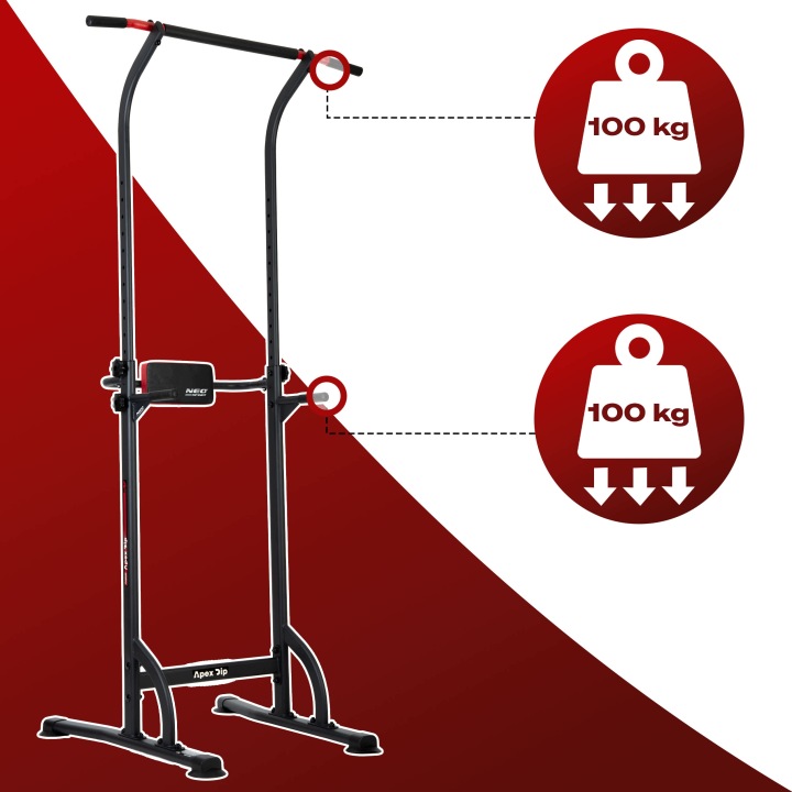 Brīvi stāvoša pievilkšanās stacija ar 100 kg norādi uz stieņa un atbalstu konstrukciju