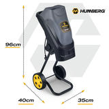 Humberg HM-650 zaru smalcinātājs ar 96 cm, 40 cm un 35 cm izmēru atzīmēm