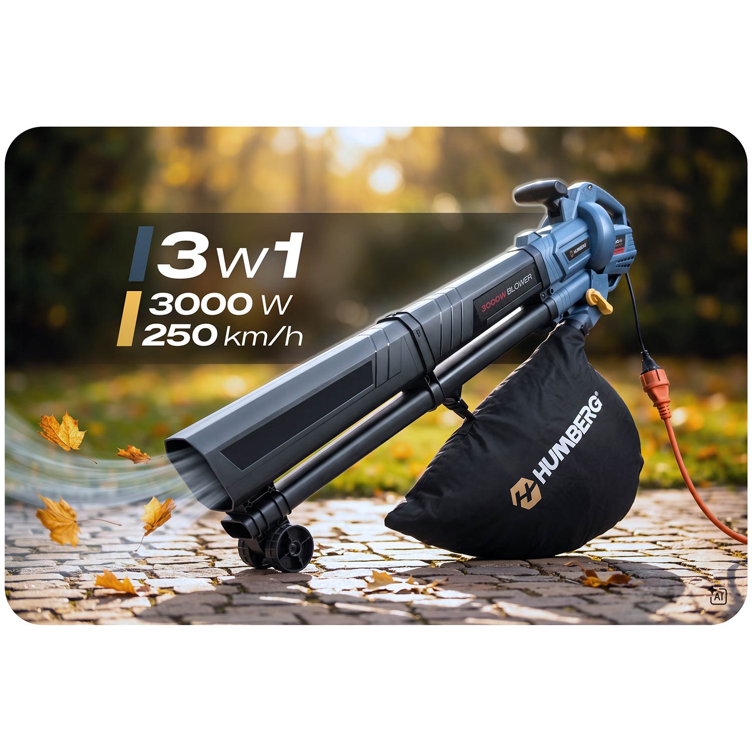 Dmuchawa do liści odkurzacz ogrodowy 3000 W rozdrabniacz Humberg HM-617