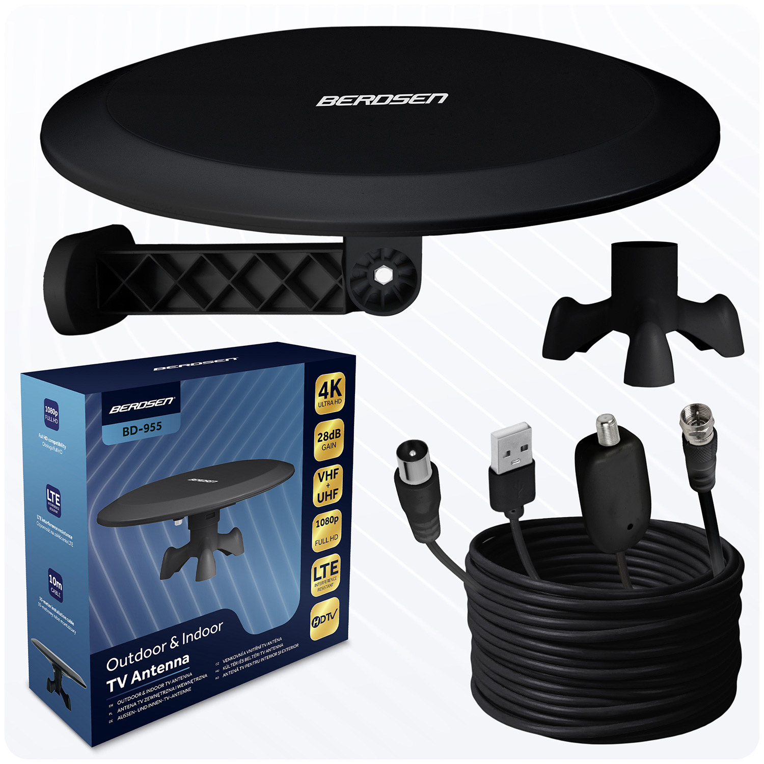 TV antena iekšējā/ārējā ultra HD 4K Berdsen BD-955, melna – produkta galerijas skats, 2. pozīcija
