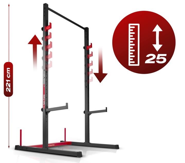 Neo-Sport Apex Frame stends ar 25 regulēšanas atverēm un norādītu 221 cm augstumu