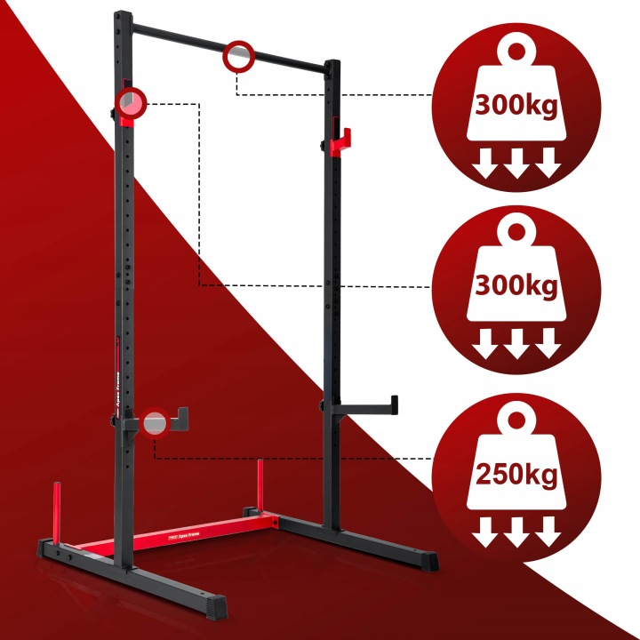 Neo-Sport Apex Frame stends ar 300 kg un 250 kg slodzes norādēm un iezīmētiem regulēšanas punktiem