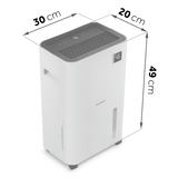 Gaisa sausinātājs ar 30 cm, 20 cm un 49 cm izmēru atzīmēm priekšskatījumā