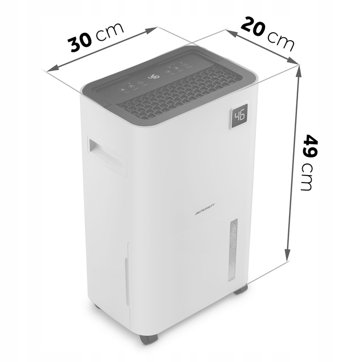 Berdsen BD-534 gaisa sausinātājs ar izmēru atzīmēm 30 cm, 20 cm un 49 cm