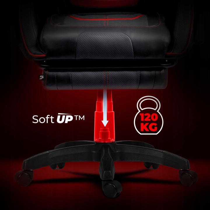 Gaming krēsla Sofotel Specter apakšdaļa ar Soft UP™ augstuma regulāciju un 120 kg slodzes norādi
