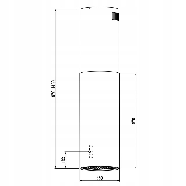 Berdsen BT-221 izmēru shēma ar norādi uz 97-145 cm augstumu un 35 cm diametru