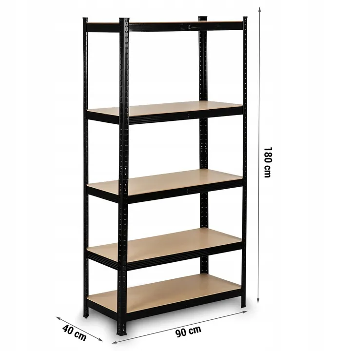 Metāla noliktavas plaukts ar izmēru norādēm 180 cm, 90 cm un 40 cm