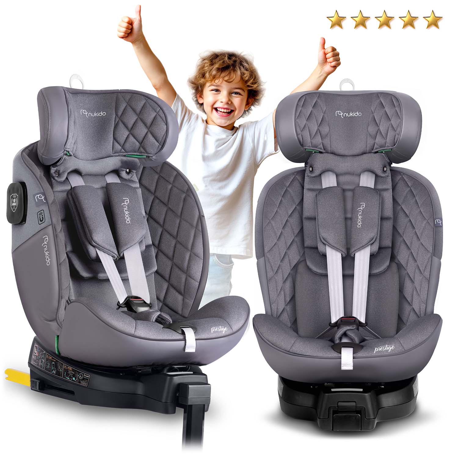 Nukido Prestige Line auto sēdeklis, pelēks, 0–36 kg, ISOFIX – produkta galerijas skats, 2. pozīcija