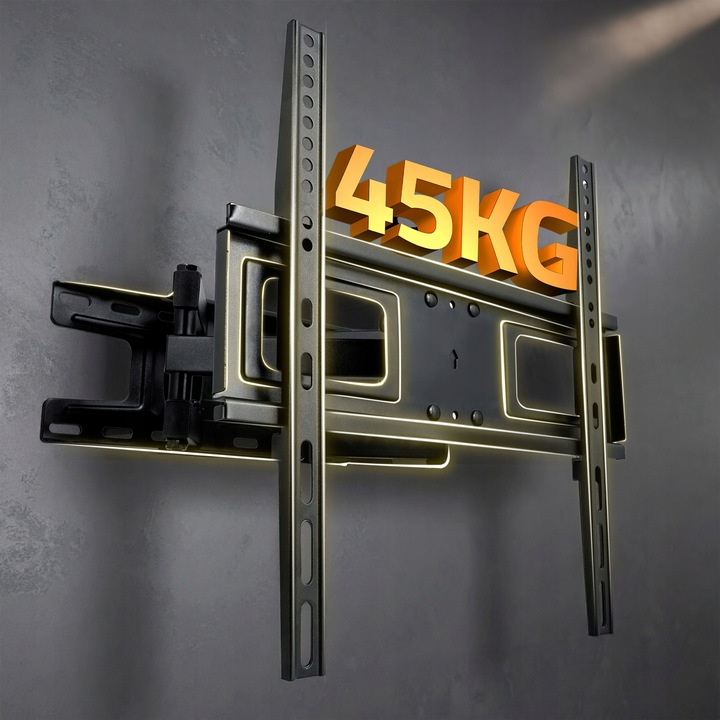 Televizora stiprinājums pie sienas ar vertikālām sliedēm un uzsvērtu 45 kg nestspēju
