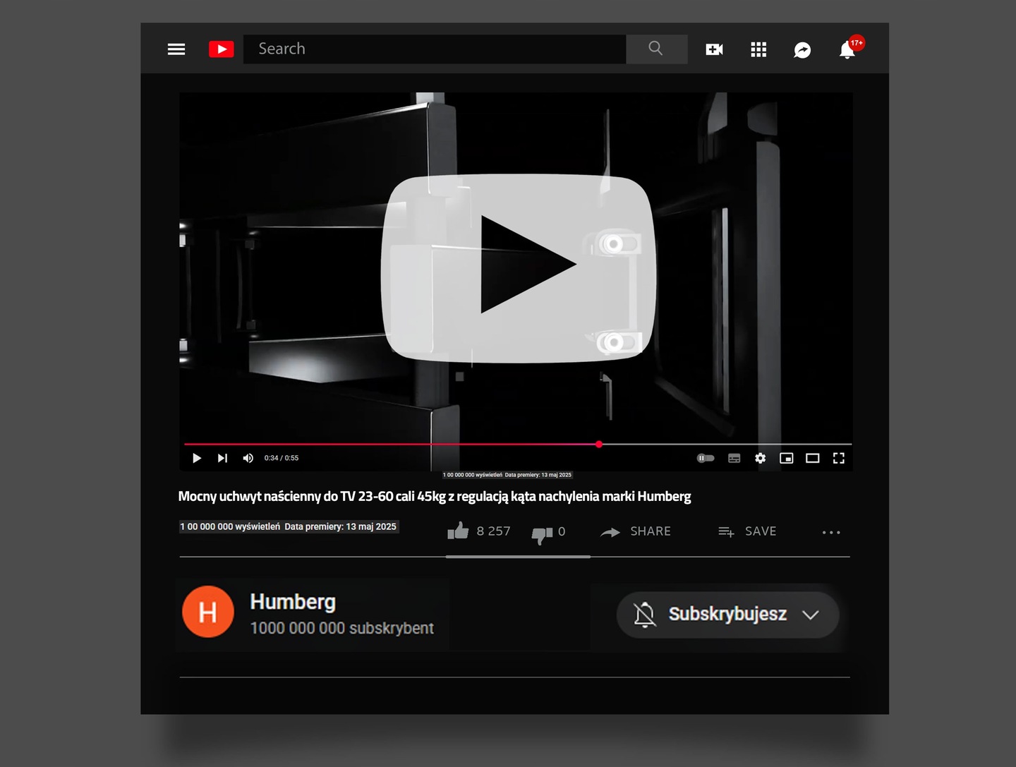 Humberg HM-883 televizora stiprinājuma video priekšskatījums ar atskaņošanas pogu