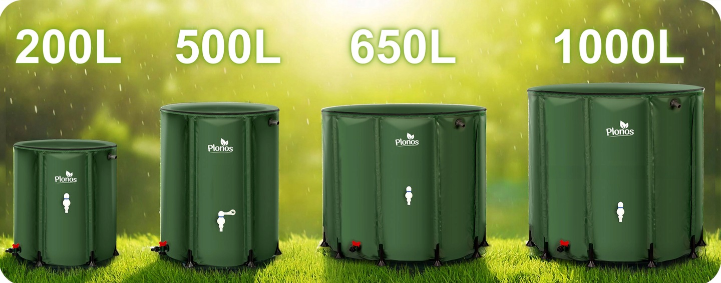 Tvertņu salīdzinājums ar redzamiem 200 l, 500 l, 650 l un 1000 l tilpumiem
