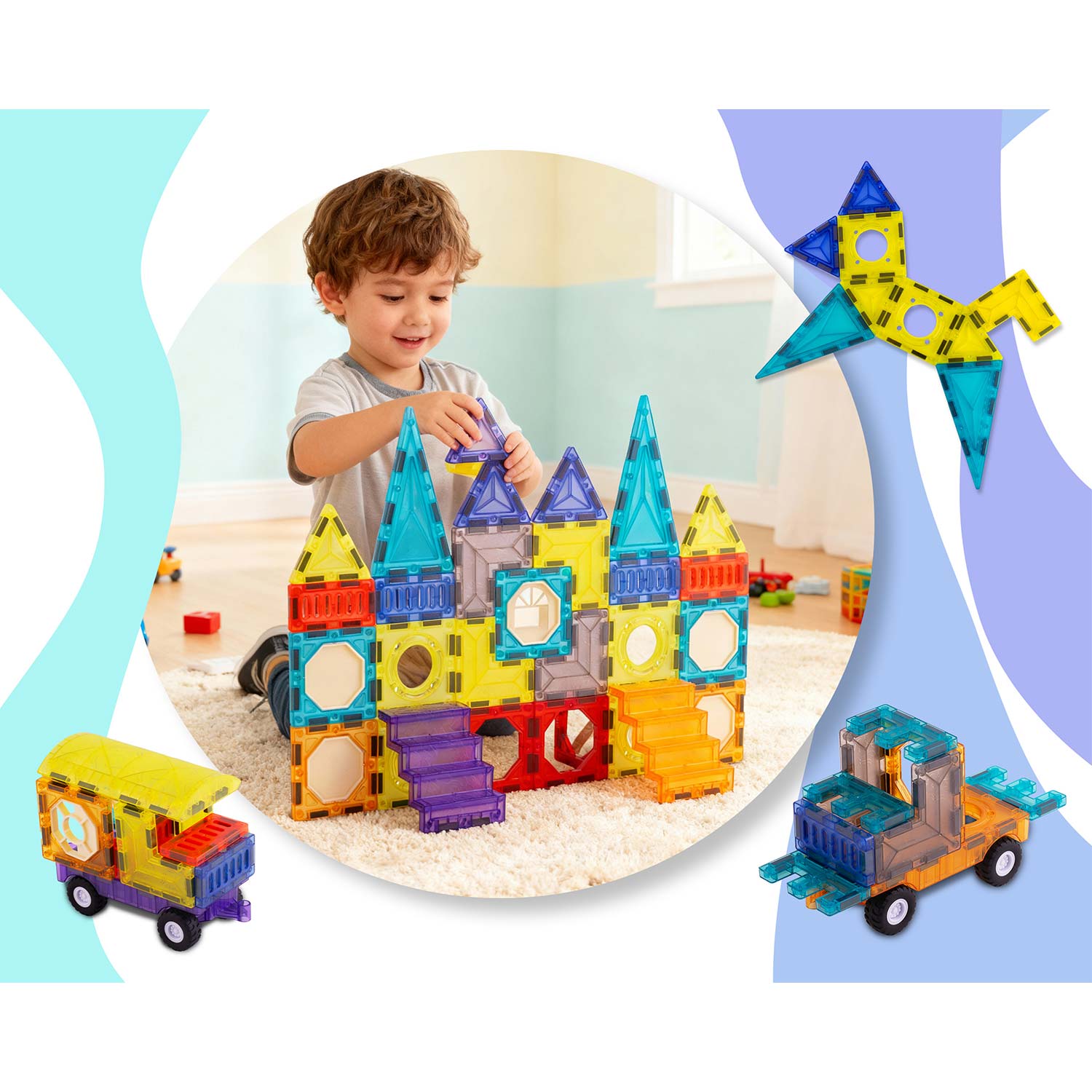 Klocki magnetyczne edukacyjne konstrukcyjne 71 szt RK-782 Ricokids