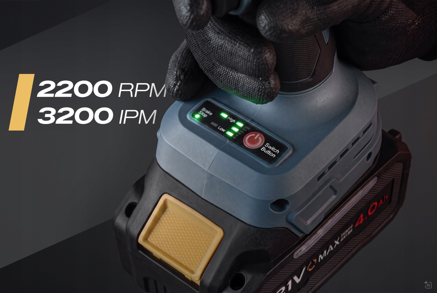 Triecienatslēgas vadības panelis ar 2200 RPM, 3200 IPM un darbības režīmu indikatoriem