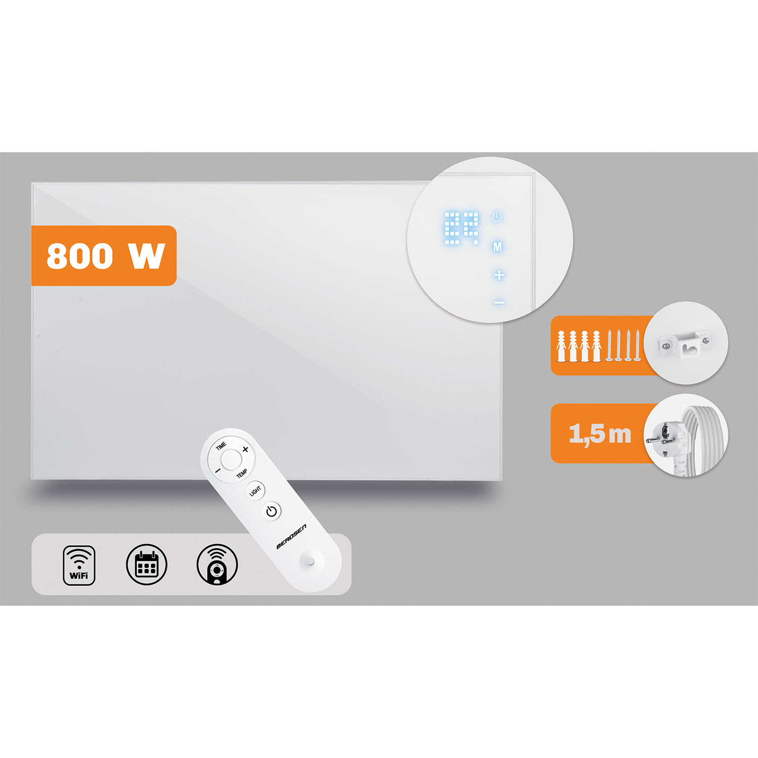Berdsen BD-987 infrasarkanais sildītājs 800 W, pults, WiFi, lietotne – produkta galerijas skats, 2. pozīcija