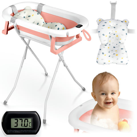 Saliekama bērnu vanniņa ar stendu Ricokids RK-287, baltā un rozā