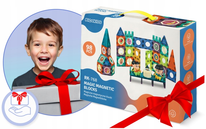 Ricokids RK-768 dāvanu komplekts ar iepakojumu, kas rotāts ar sarkanu lentu