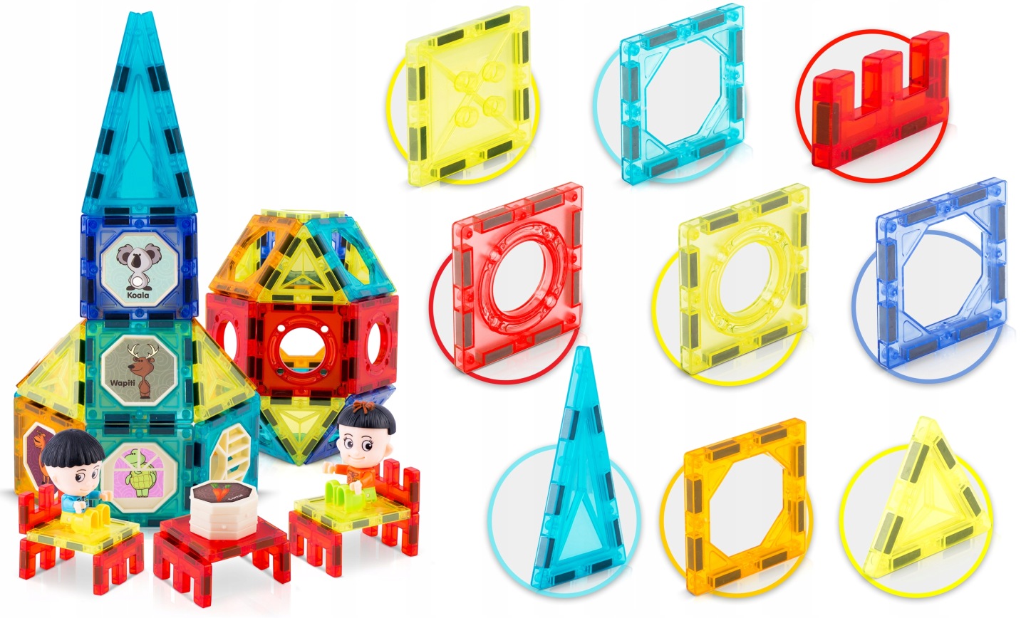 Ricokids RK-768 magnētisko kluču detaļas ar trīsstūriem, kvadrātiem un figūriņām