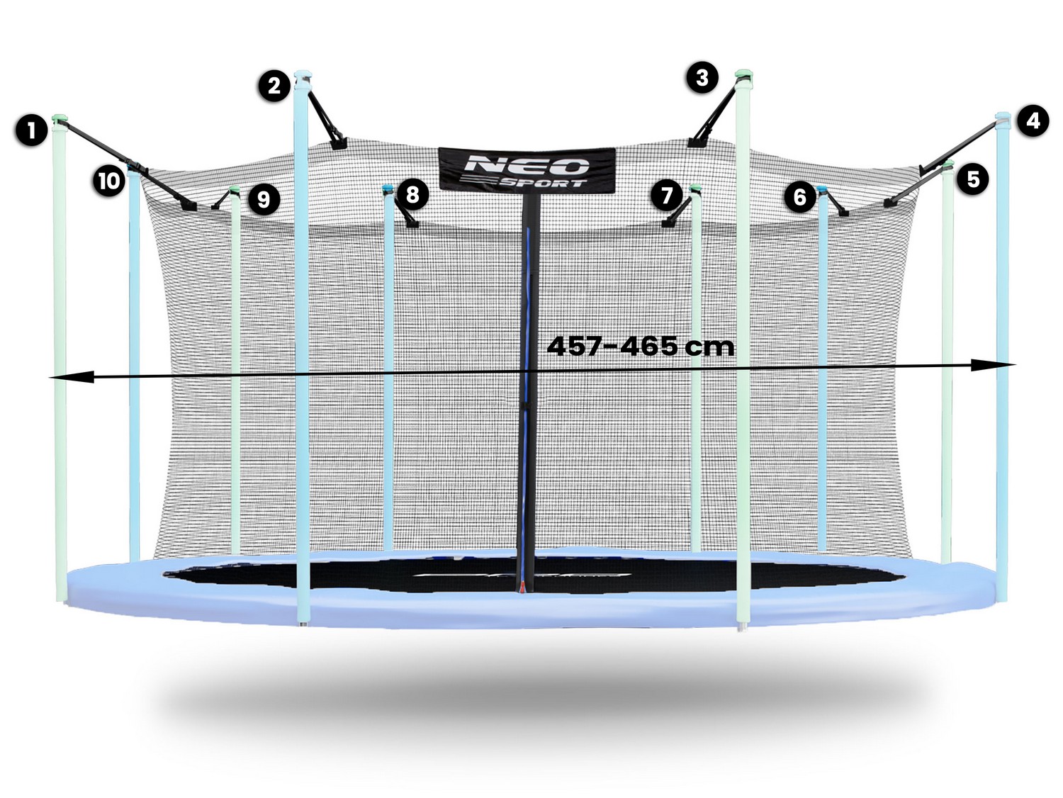 Iekšējais tīkls batutam Neo-Sport 465 cm 15 ft, 10 balsti – produkta galerijas skats, 2. pozīcija