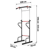 Neo-Sport NS-300 izmēru ar norādītiem 108 cm, 146 līdz 215 cm, 63 cm un 70 cm