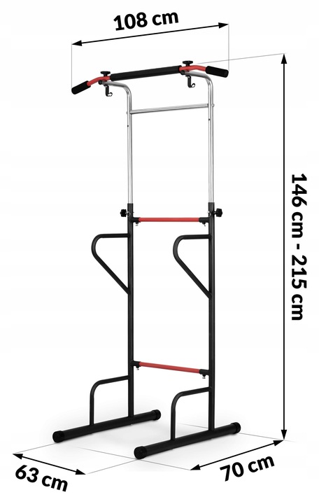 Neo-Sport NS-300 izmēru shēma ar augstumu 146 līdz 215 cm un platumu 108 cm