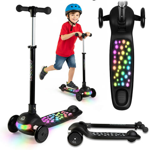 Bērnu trīsriteņu balansējošs skrejritenis ar LED Ricokids Glowi, melns