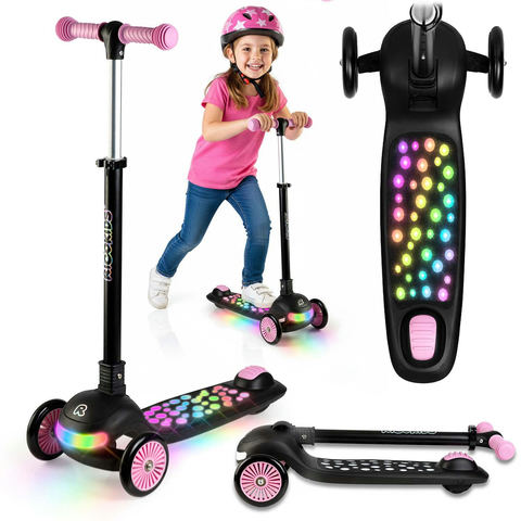 Bērnu trīsriteņu balansējošais skrejritenis Ricokids Glowi LED, melni rozā