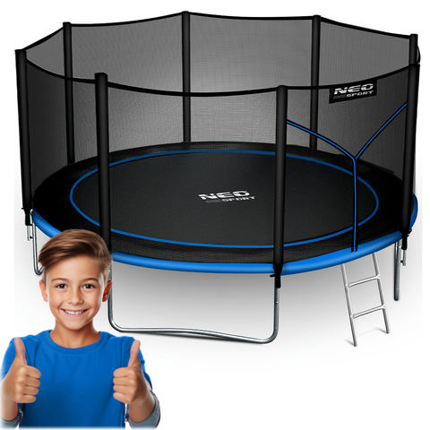 Dārza batuts 12 ft/374 cm ar ārējo tīklu un kāpnēm Neo-Sport
