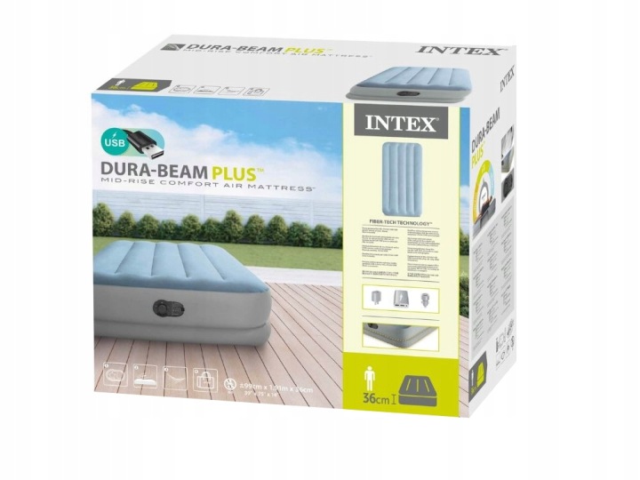 Intex piepūšamā matrača iepakojuma kaste ar 36 cm augstuma norādi