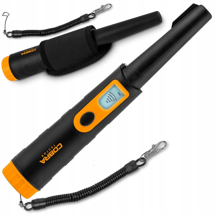 Cobra Tector CT-1070 pinpointer metāla detektors ar kabūri un karabīni uz gaiša fona