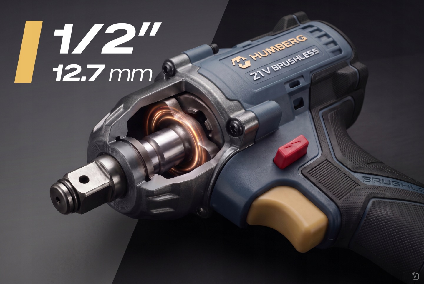 Humberg HM-442 triecienatslēga sānskatā ar 1/2" stiprinājumu un 12,7 mm marķējumu