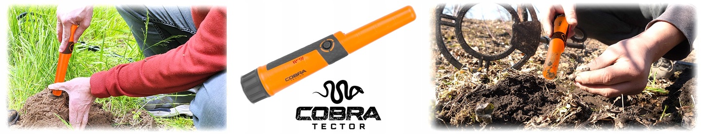 Cobra Tector CT-1076 pinpointer lietošanā zemē un uzrakts ar zondi pie augsnes kupenas