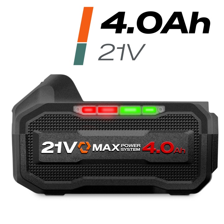 21 V 4,0 Ah Humberg akumulators ar LED uzlādes indikatoru un frontālu skatu