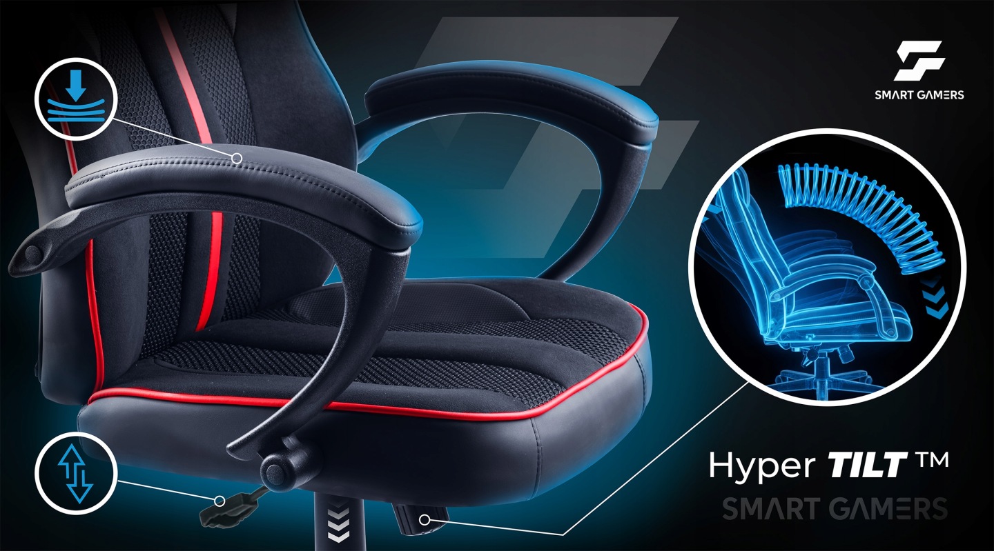 Gaminga krēsla roku balsts un sēdeklis ar Hyper TILT mehānisma detaļām