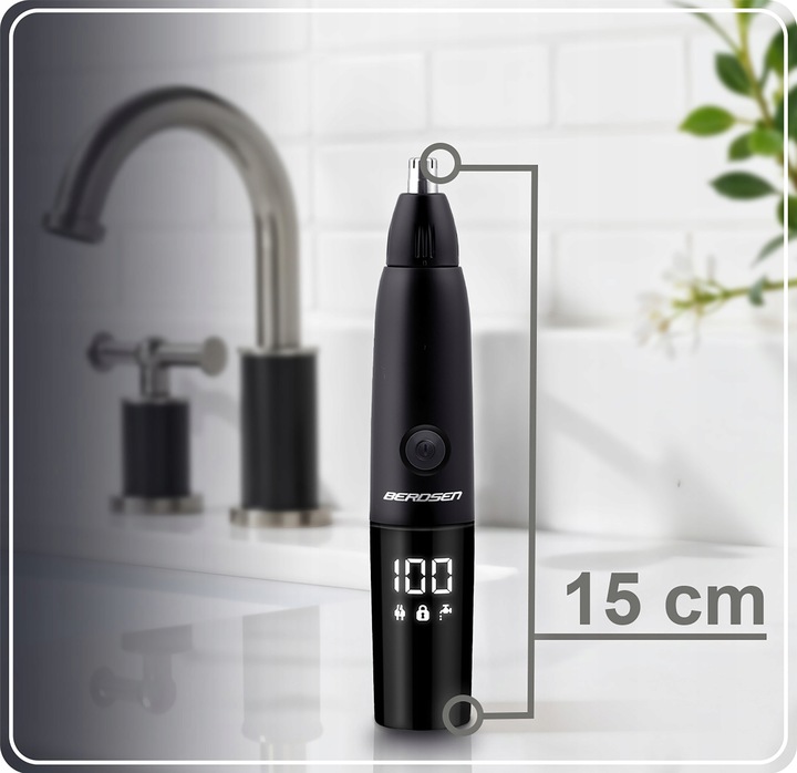 Berdsen BD-269 trimmeris uz izlietnes fona ar norādi par 15 cm augstumu
