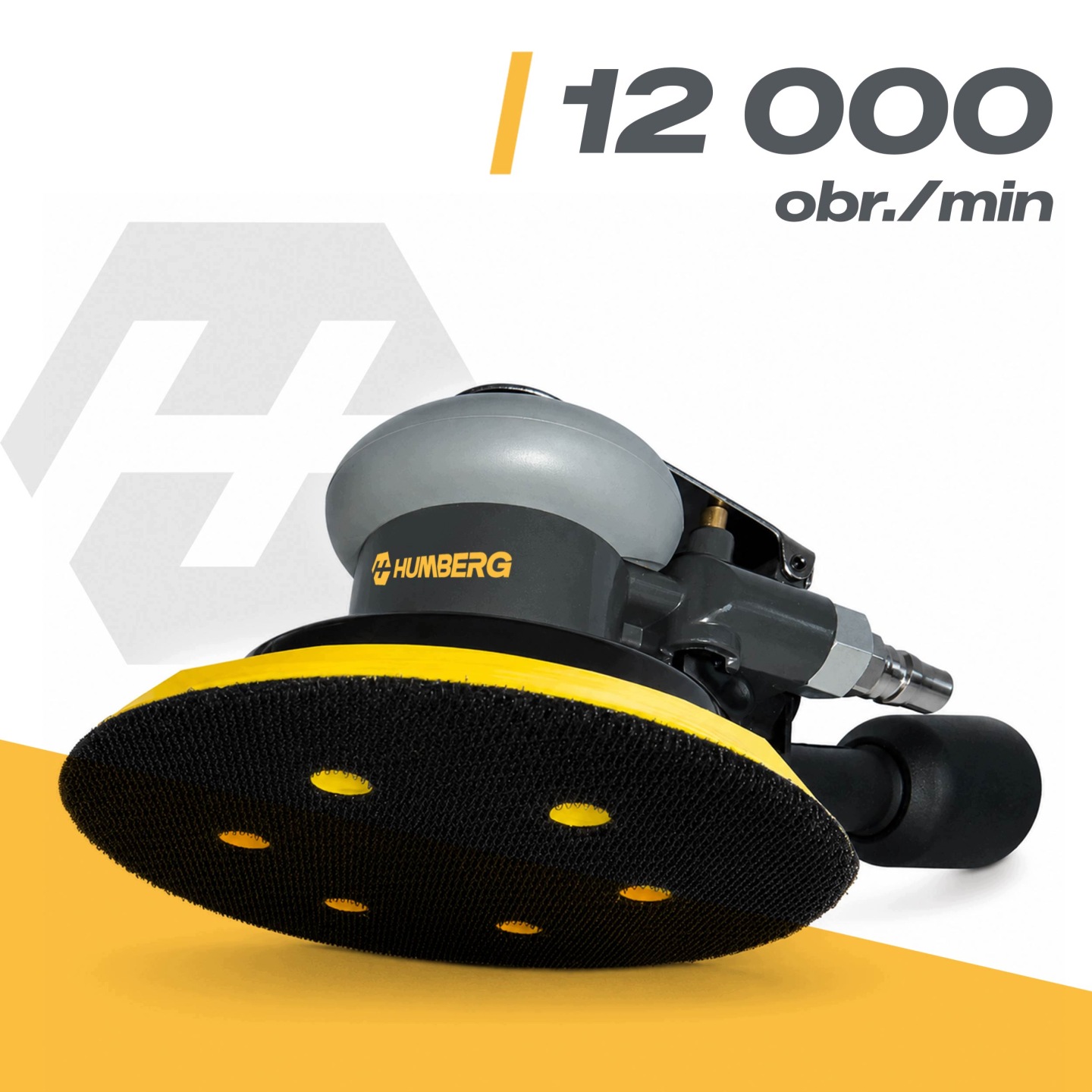 Humberg HM-262 slīpmašīnas apakšas skats ar 12 000 apgr./min marķējumu uz instrumenta korpusa